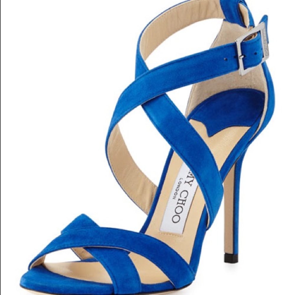 NIB Jimmy Choo Blue suede heeled Aegean Lottie
